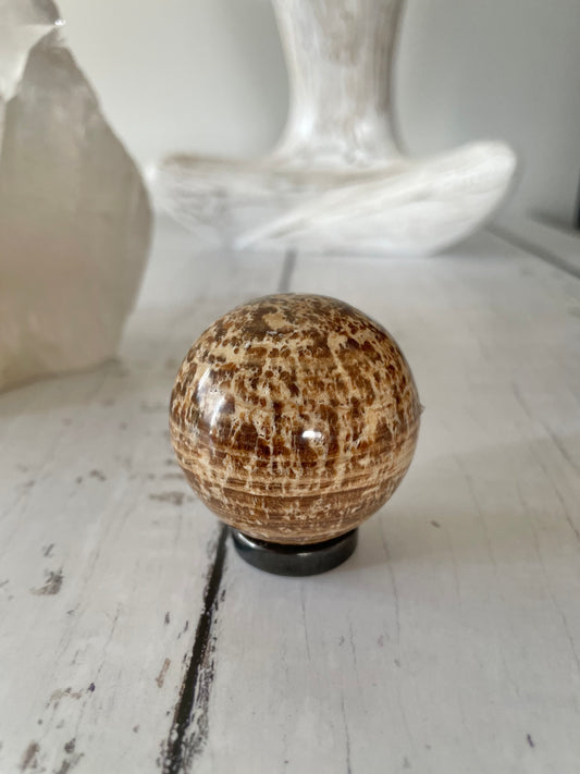 Aragonite Sphere Includes Wooden Holder