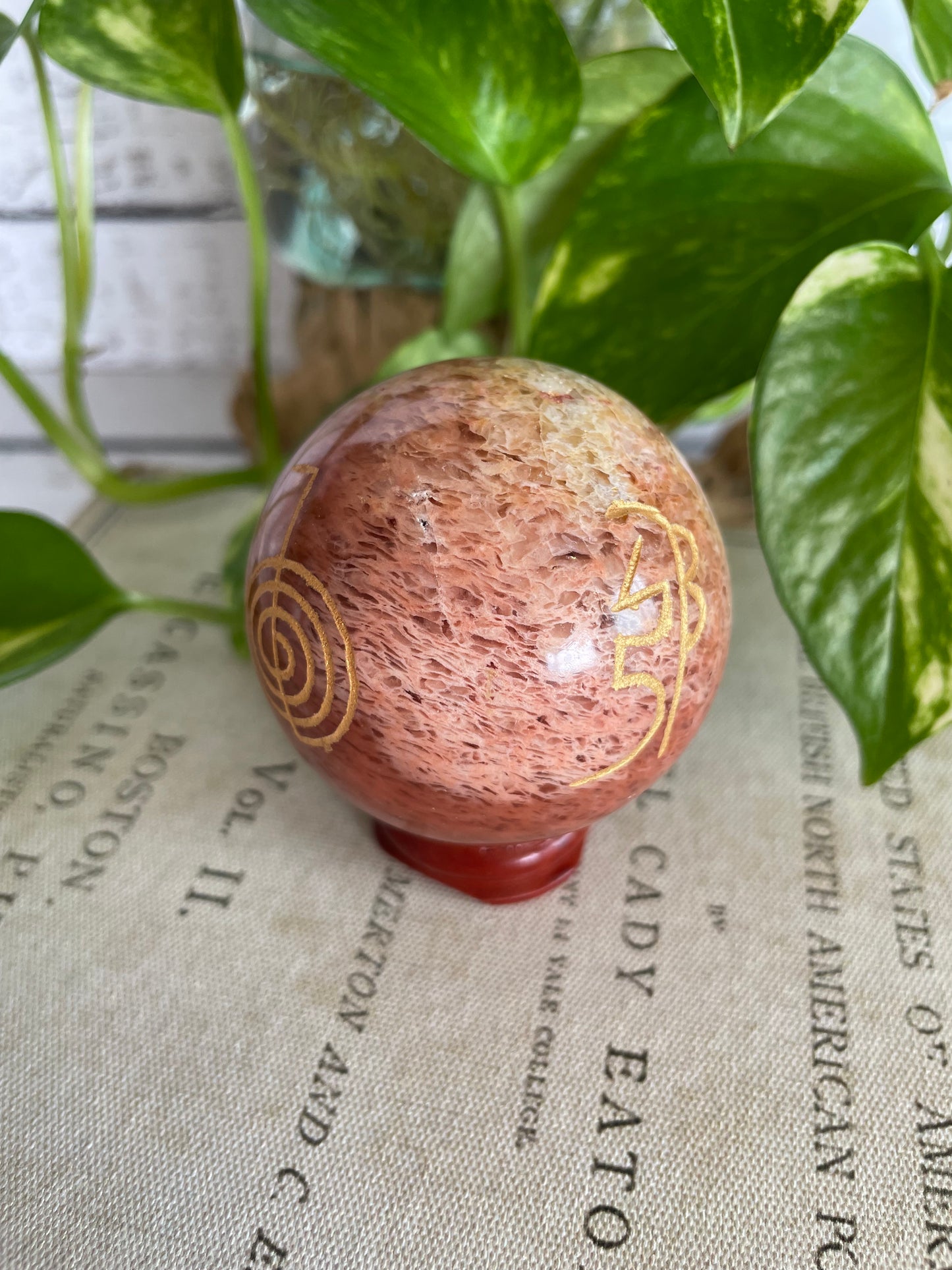 Orange Aventurine Reiki Sphere Includes Wooden Holder