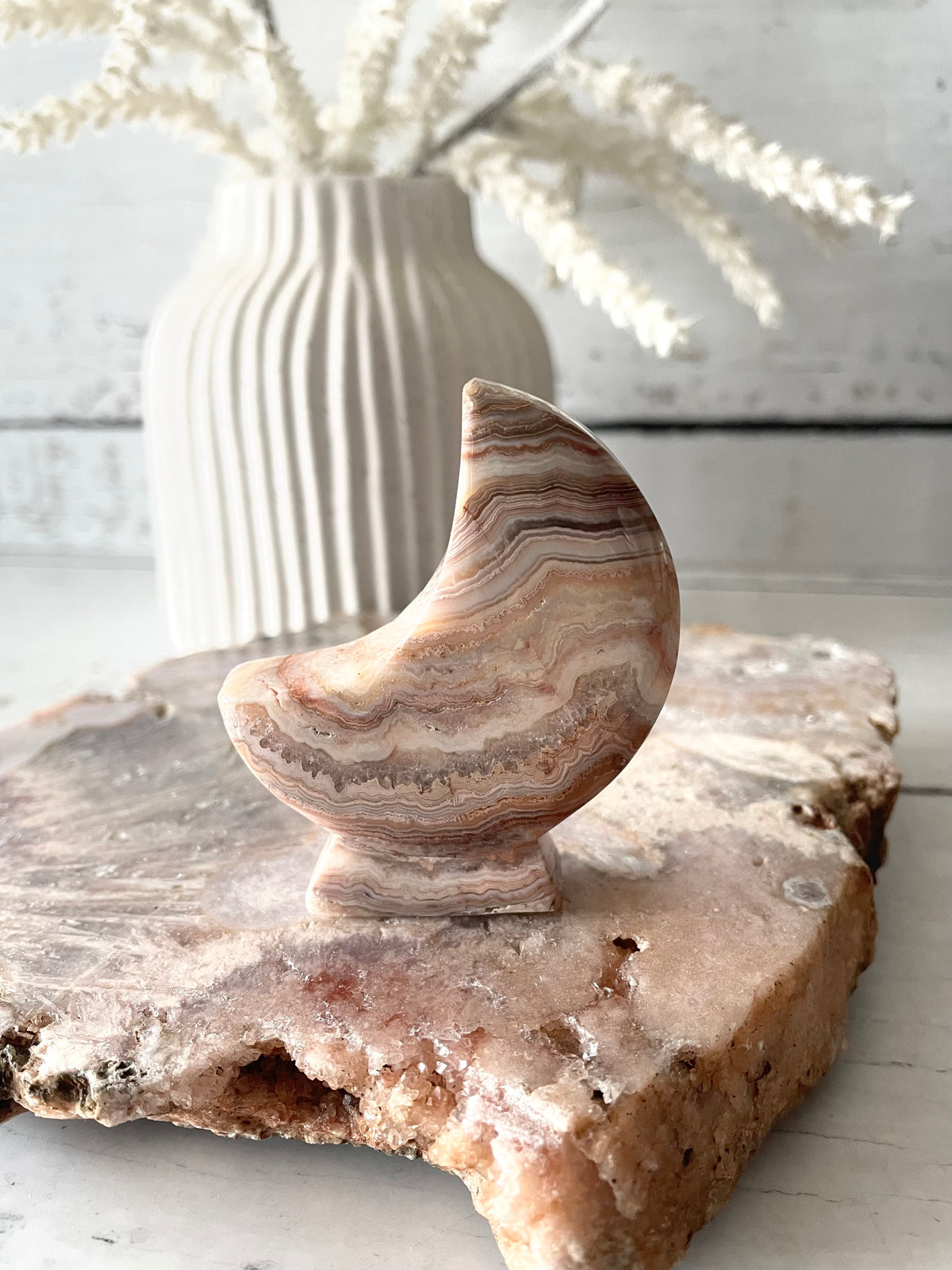 Mexican Pink Crazy Lace Agate Moon