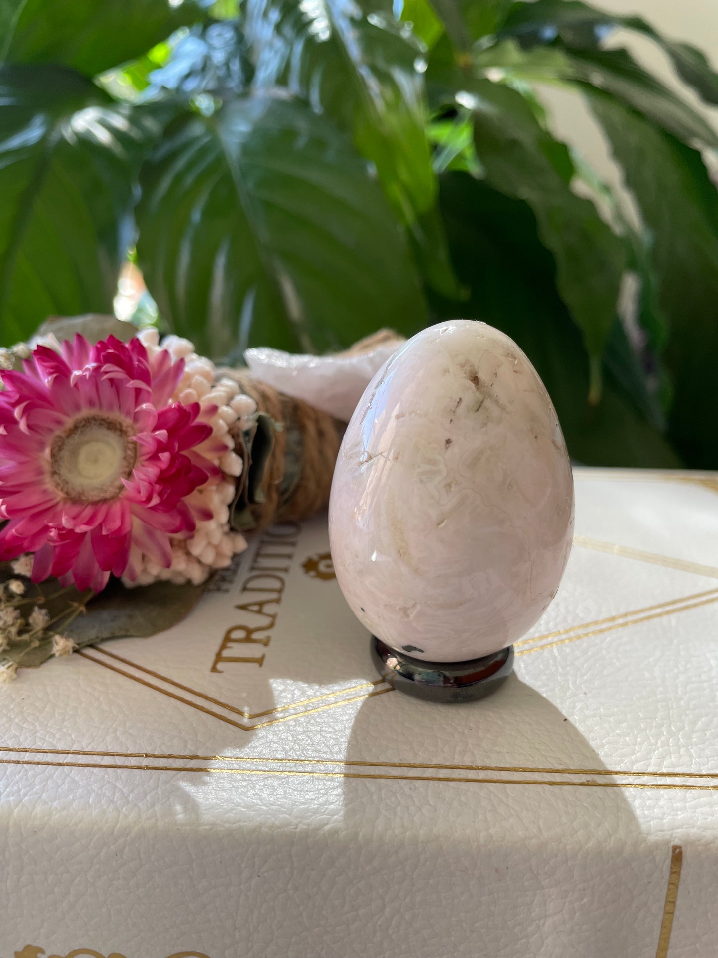 Mangano Calcite Egg Includes Hematite Ring