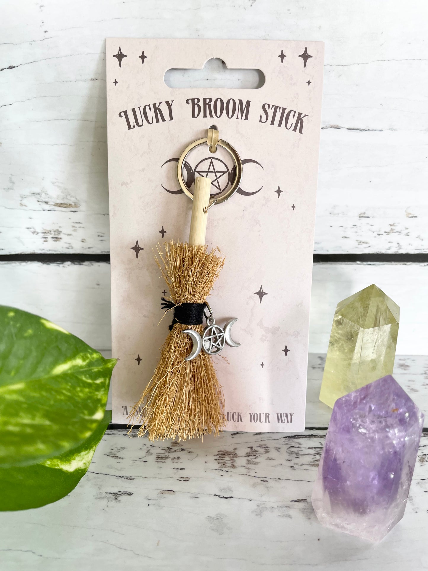 Lucky Broomstick Keyring ~ Triple Moon