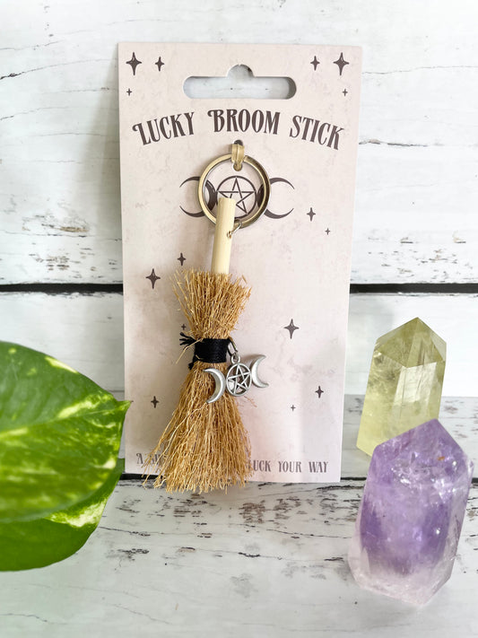 Lucky Broomstick Keyring ~ Triple Moon