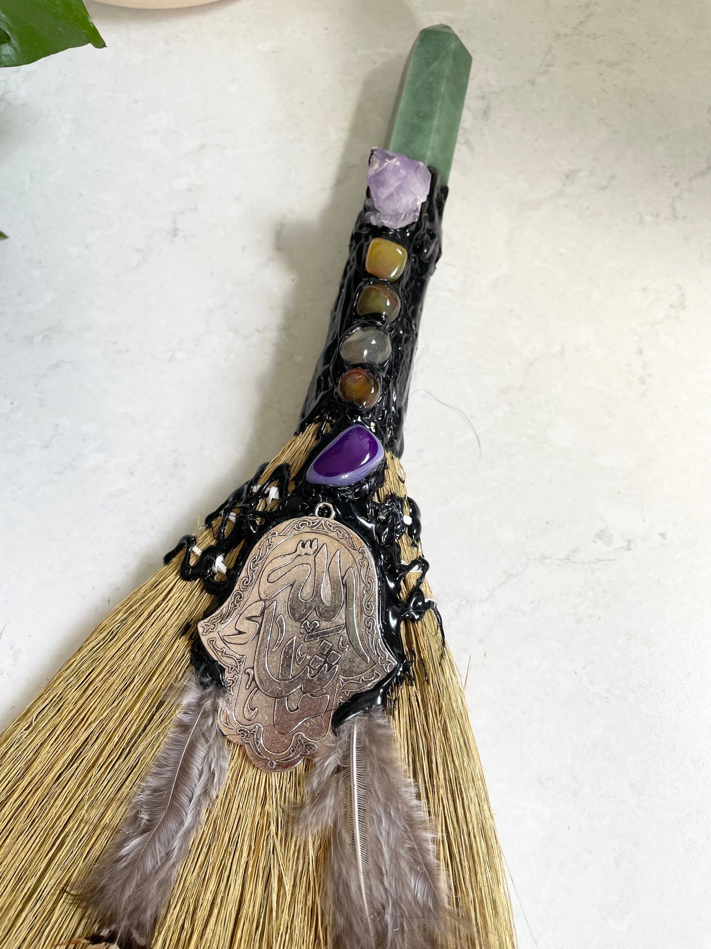 Good Juju Besom Broom ~ Green Aventurine