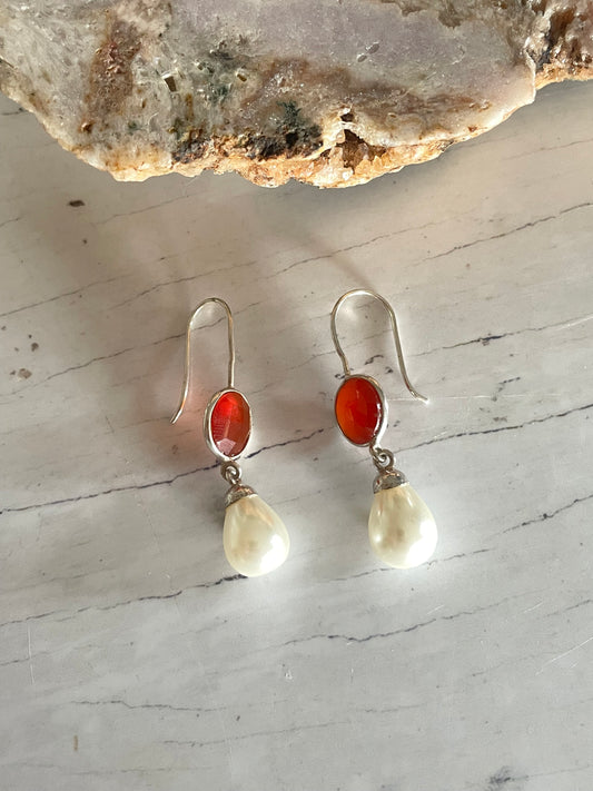 Carnelian & Pearl Dangles