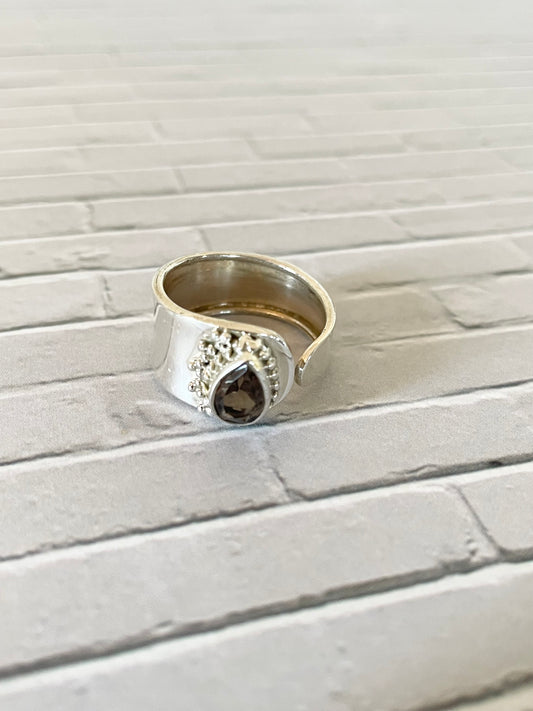 Smoky Quartz adjustable ring ~ sizes 6.5-10