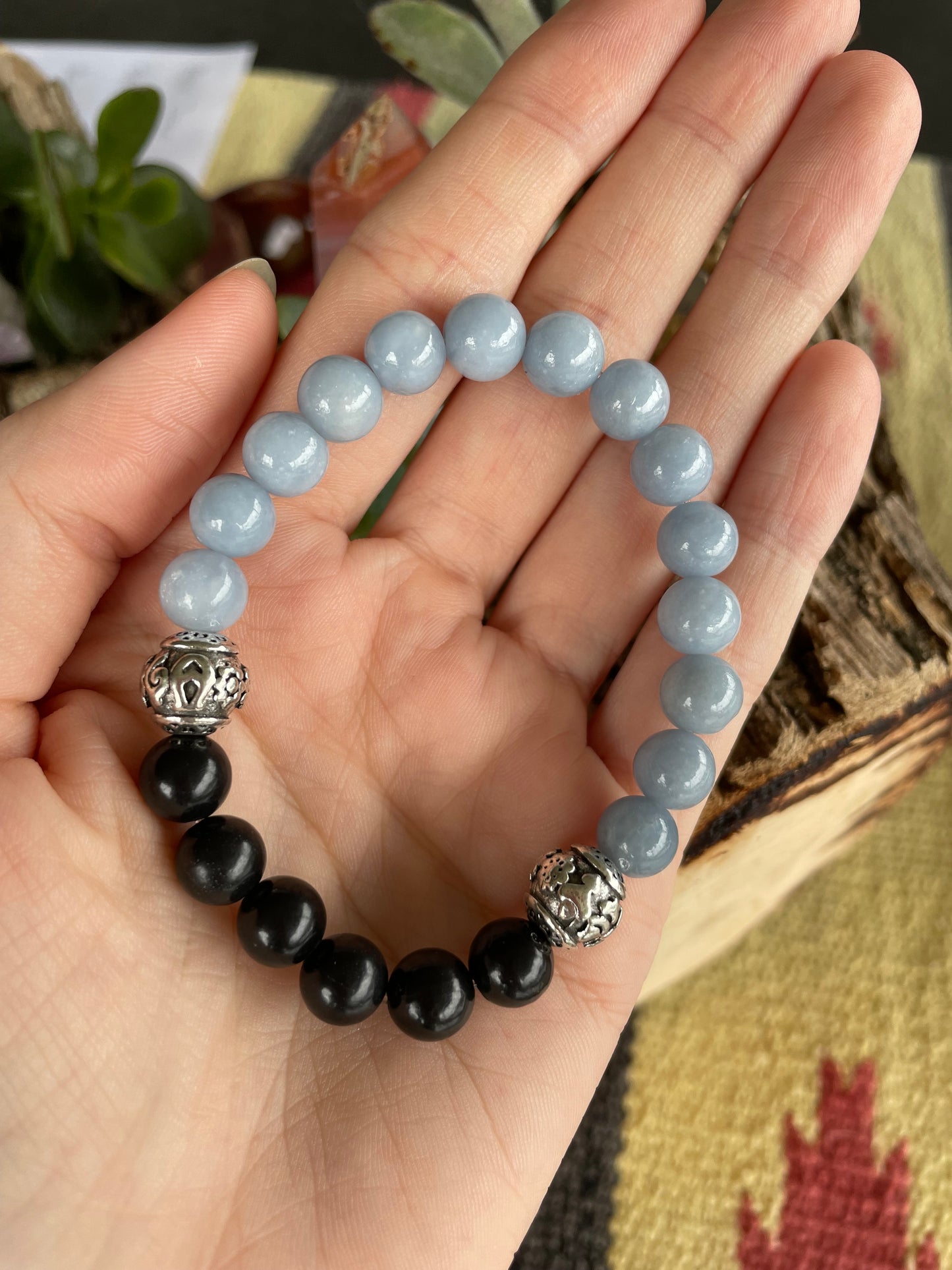 Shungite & Angelite Healing Bracelet ~ GUARDIAN