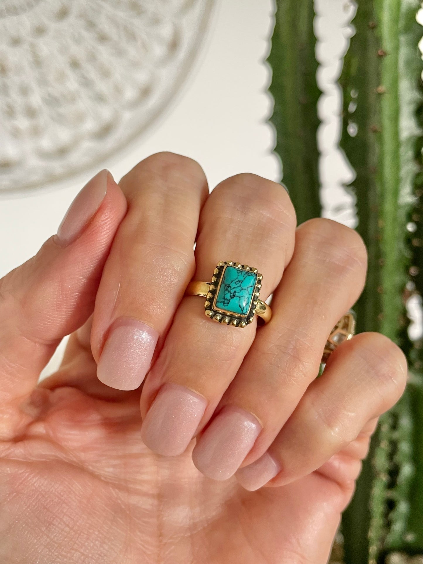 Turquoise Brass Ring - Sizes listed