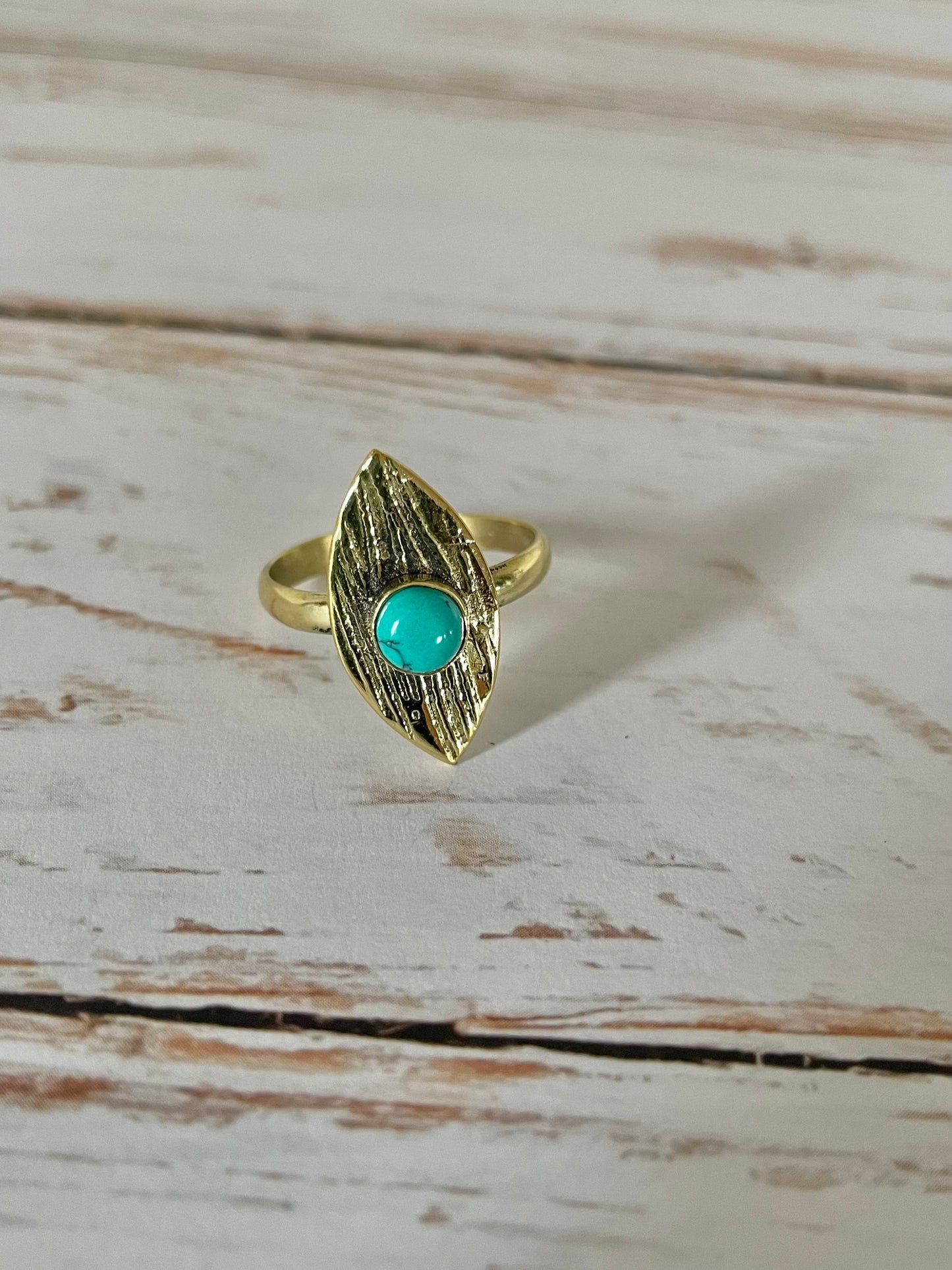 Turquoise Brass Ring - Size 7