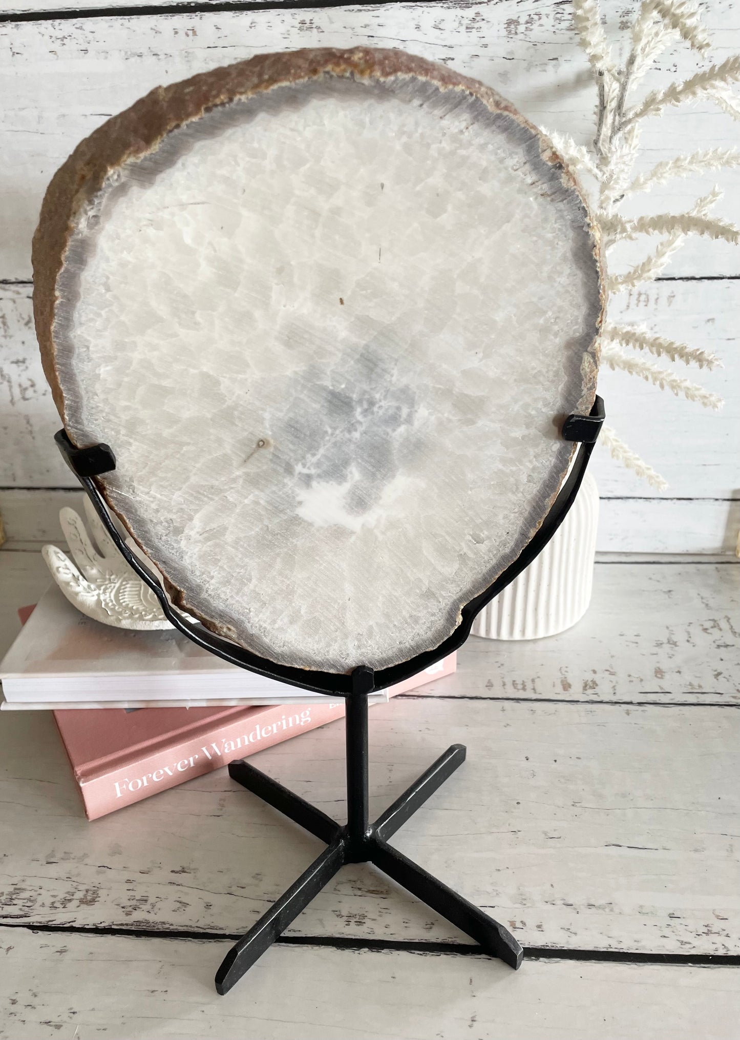 Agate Druzy Slice on display stand