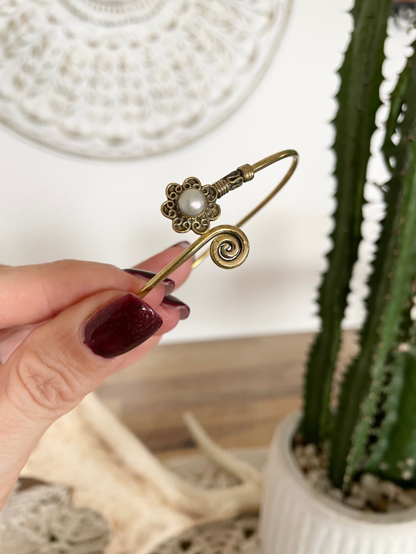 Pearl Brass Cuff ~ adjustable