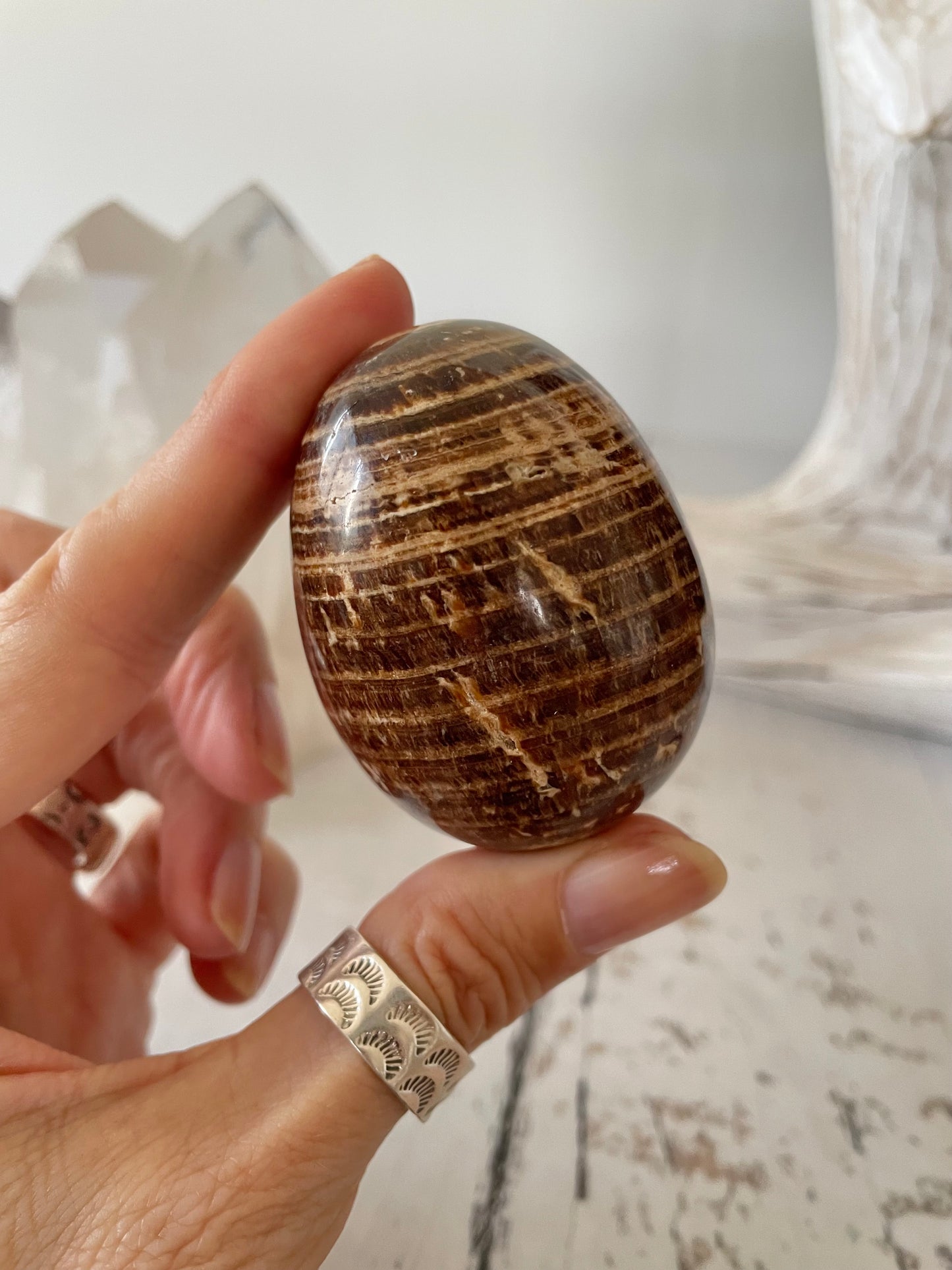 Aragonite Egg Includes hematite ring