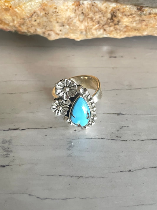 Golden Hill Turquoise Adjustable Ring ~ Size 6 - 9