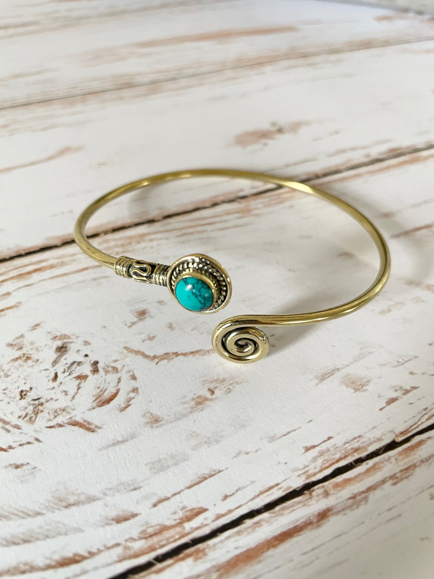 Turquoise Brass Cuff ~ Adjustable