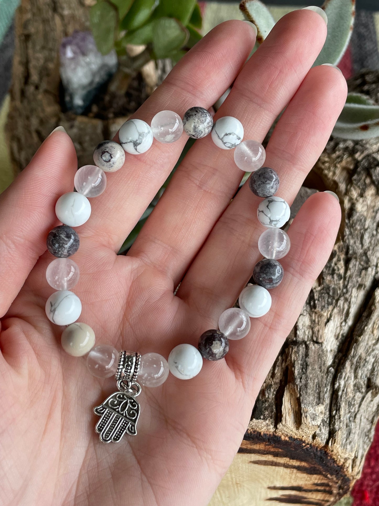 Cloudy Quartz, White Howlite & Porcelain Jasper Healing Bracelet ~ Serenity