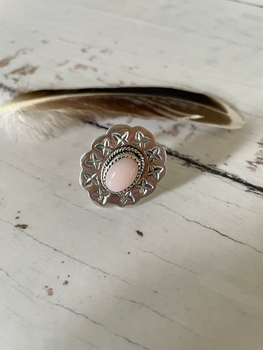 Pink Opal Navajo Silver Ring 7