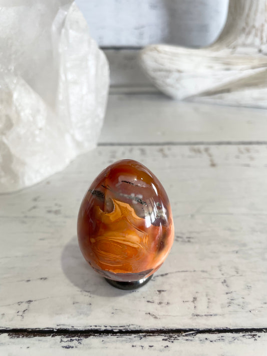 Carnelian Egg Includes Hematite Ring