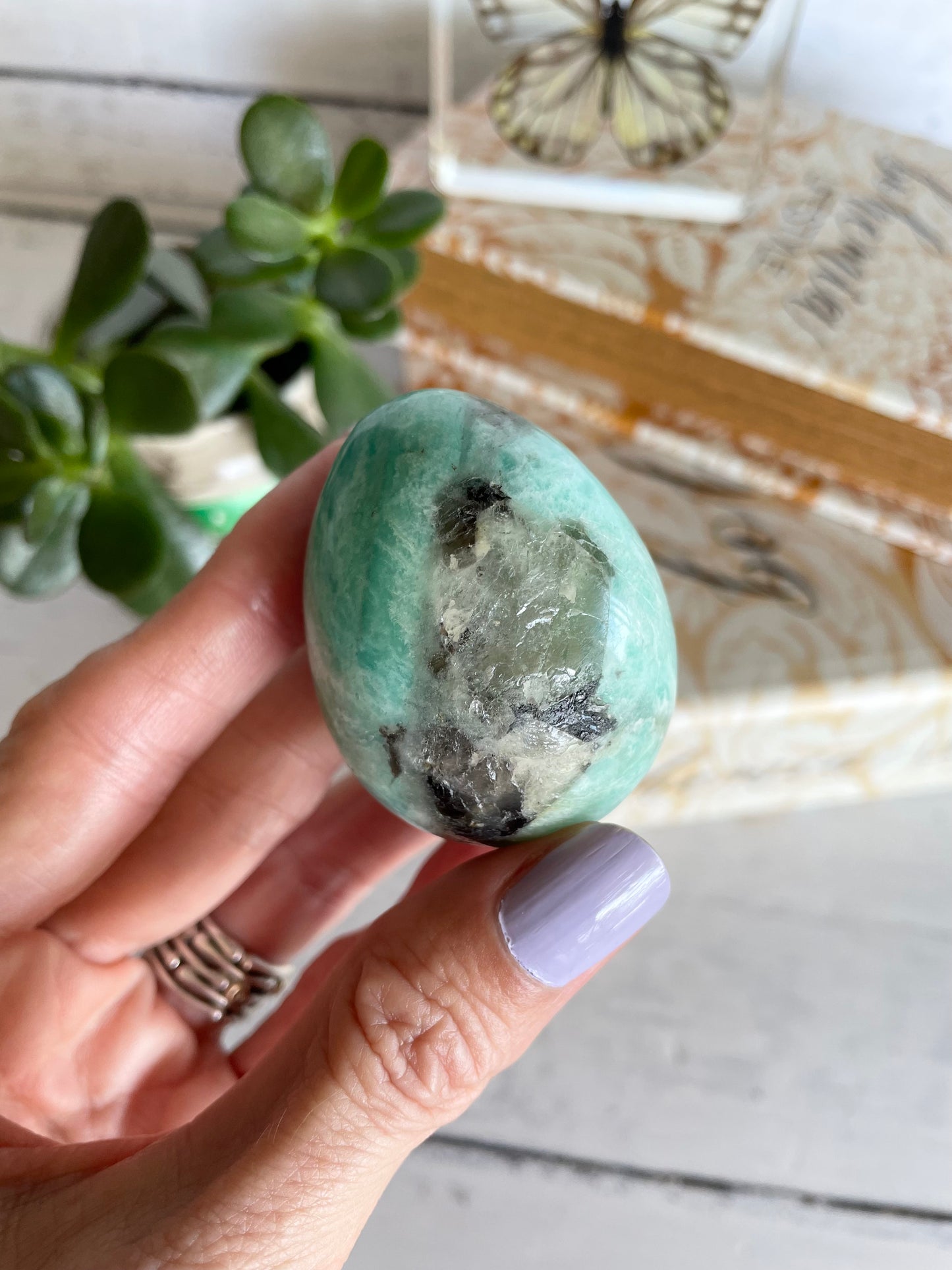 Amazonite Egg Includes Hematite Ring