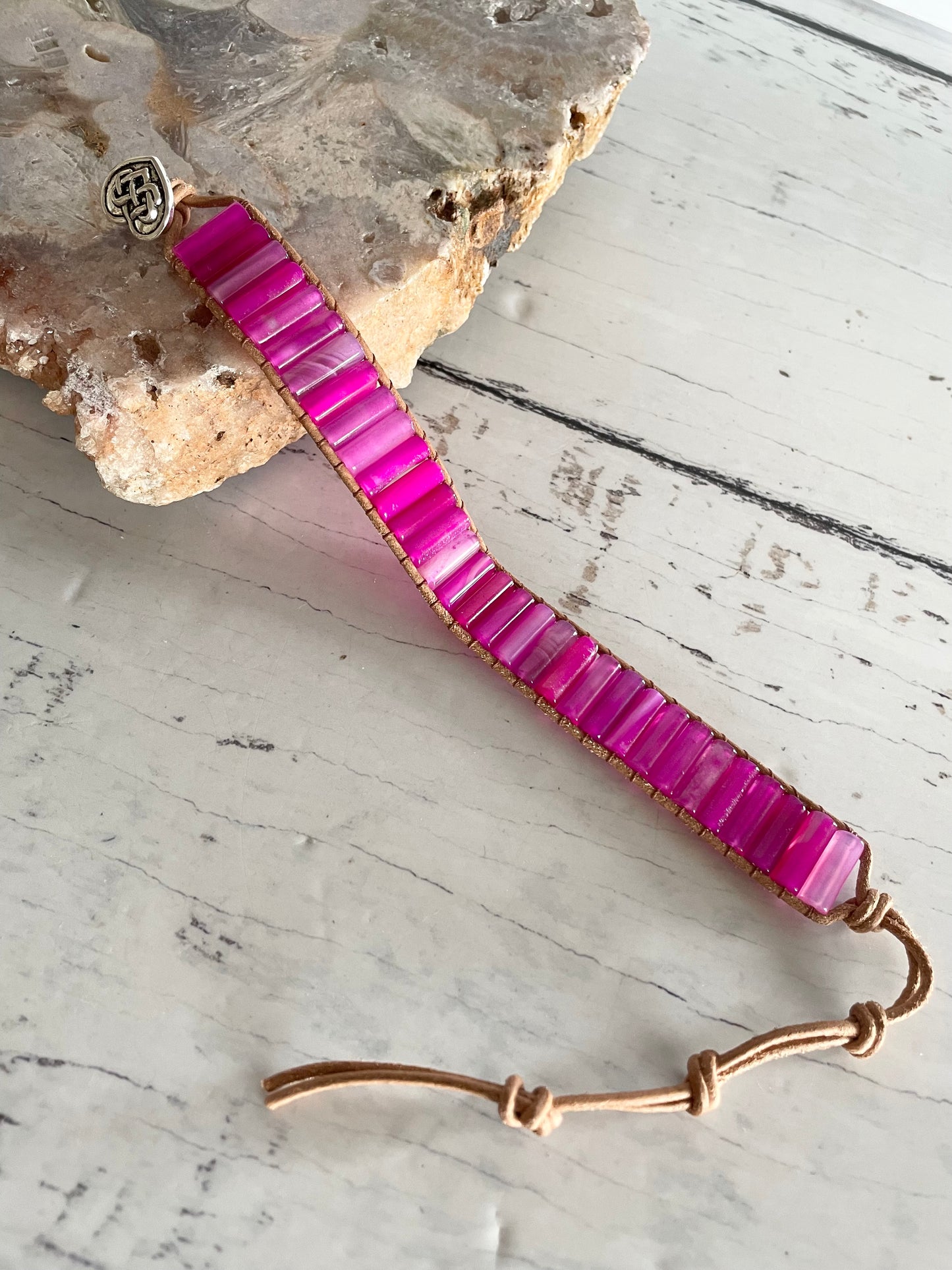 Adjustable Crystal Bracelet ~ Pink Agate