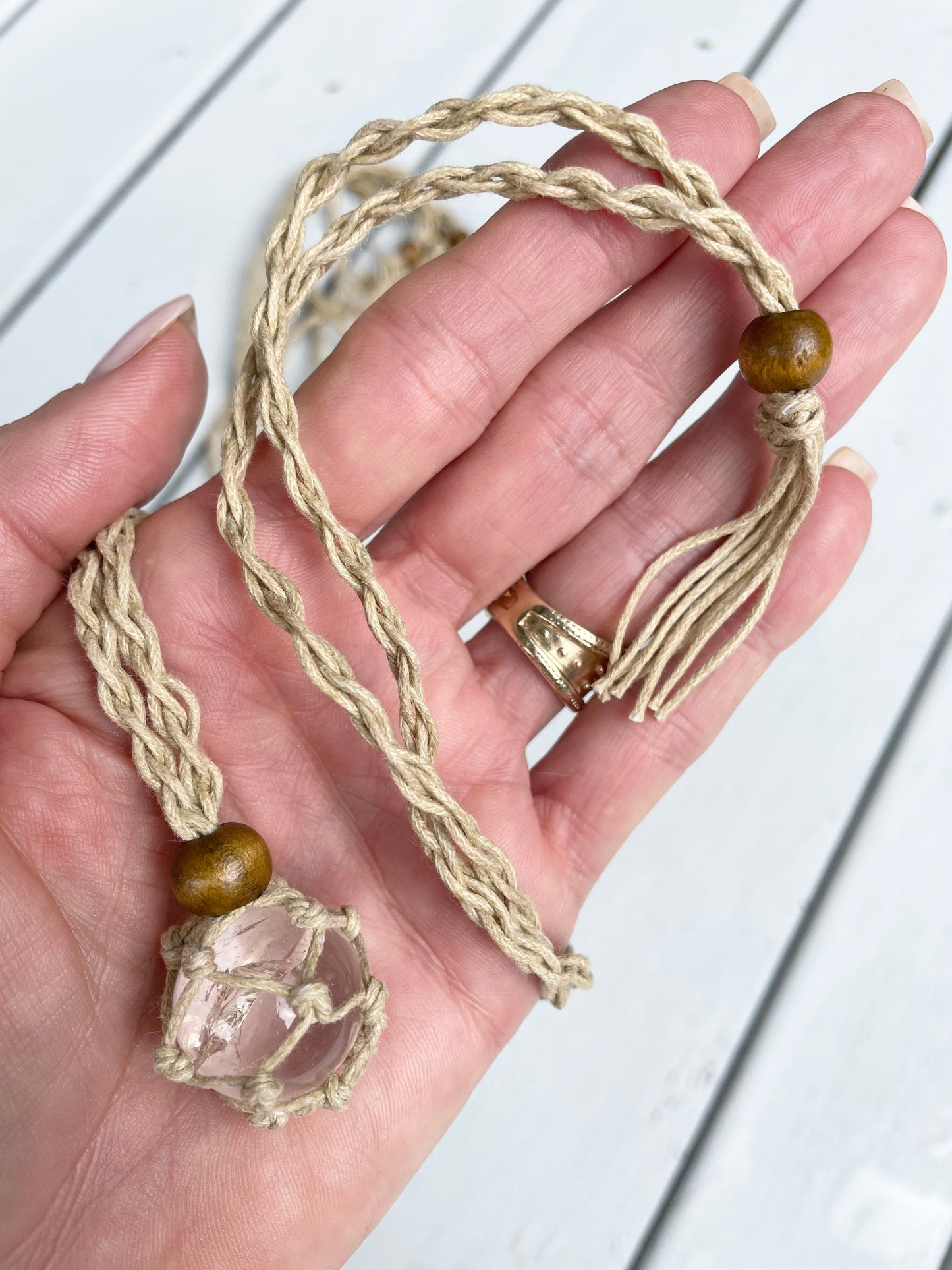 Macrame adjustable crystal necklace - Clear Quartz