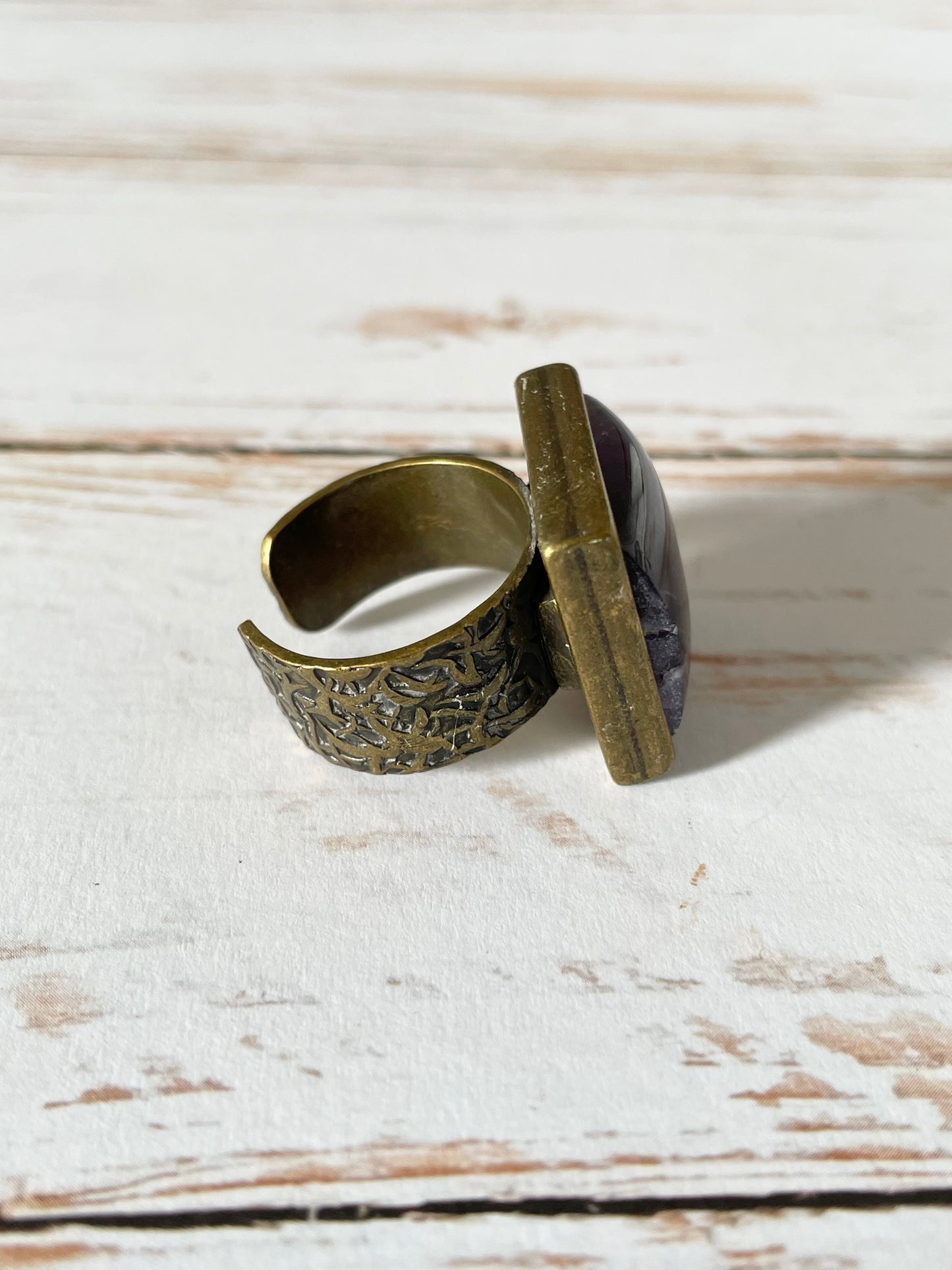 Copper Antiqued Ring ~ Amethyst adjustable ring 6-10