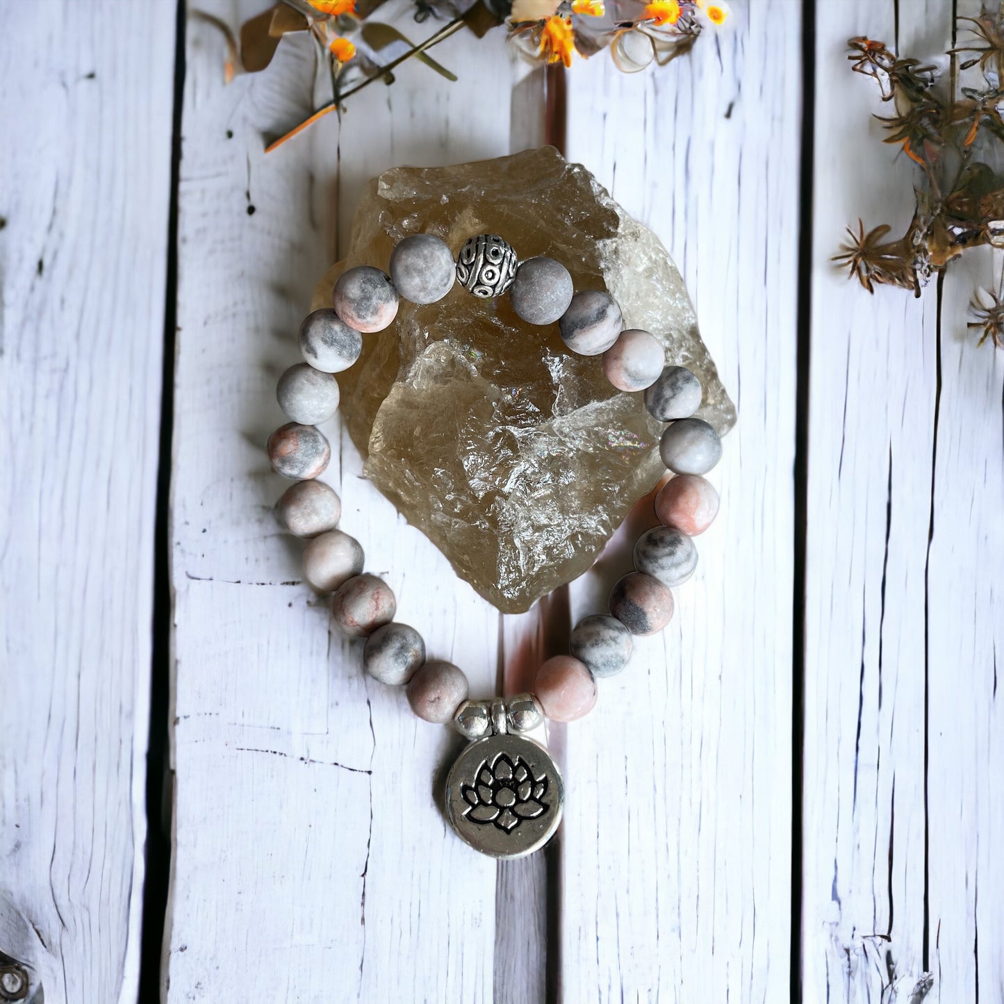 Frosted Pink Zebra Jasper Healing Bracelet ~ Transcend