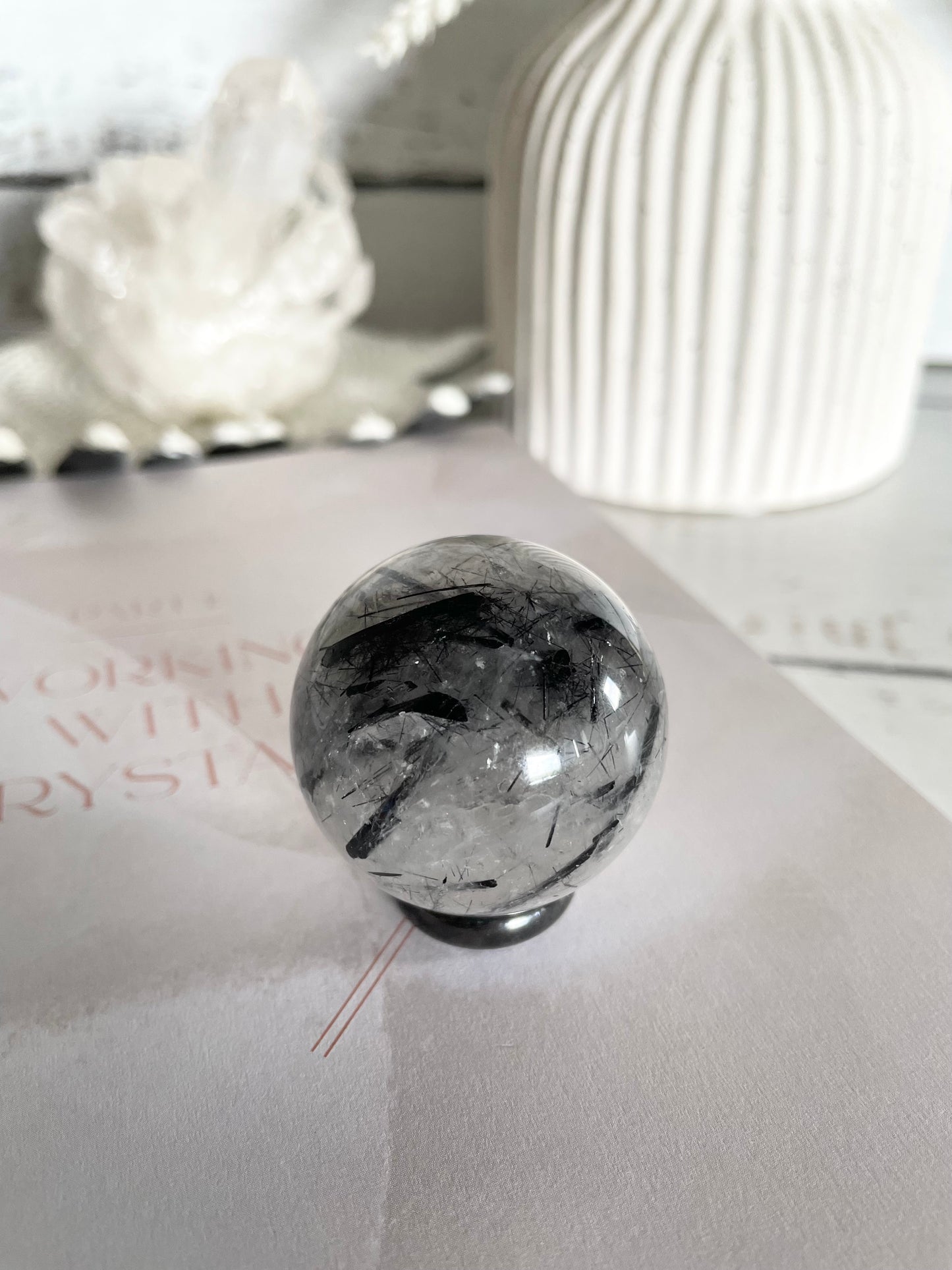 Tourmaline In Quartz Sphere Includes Holder