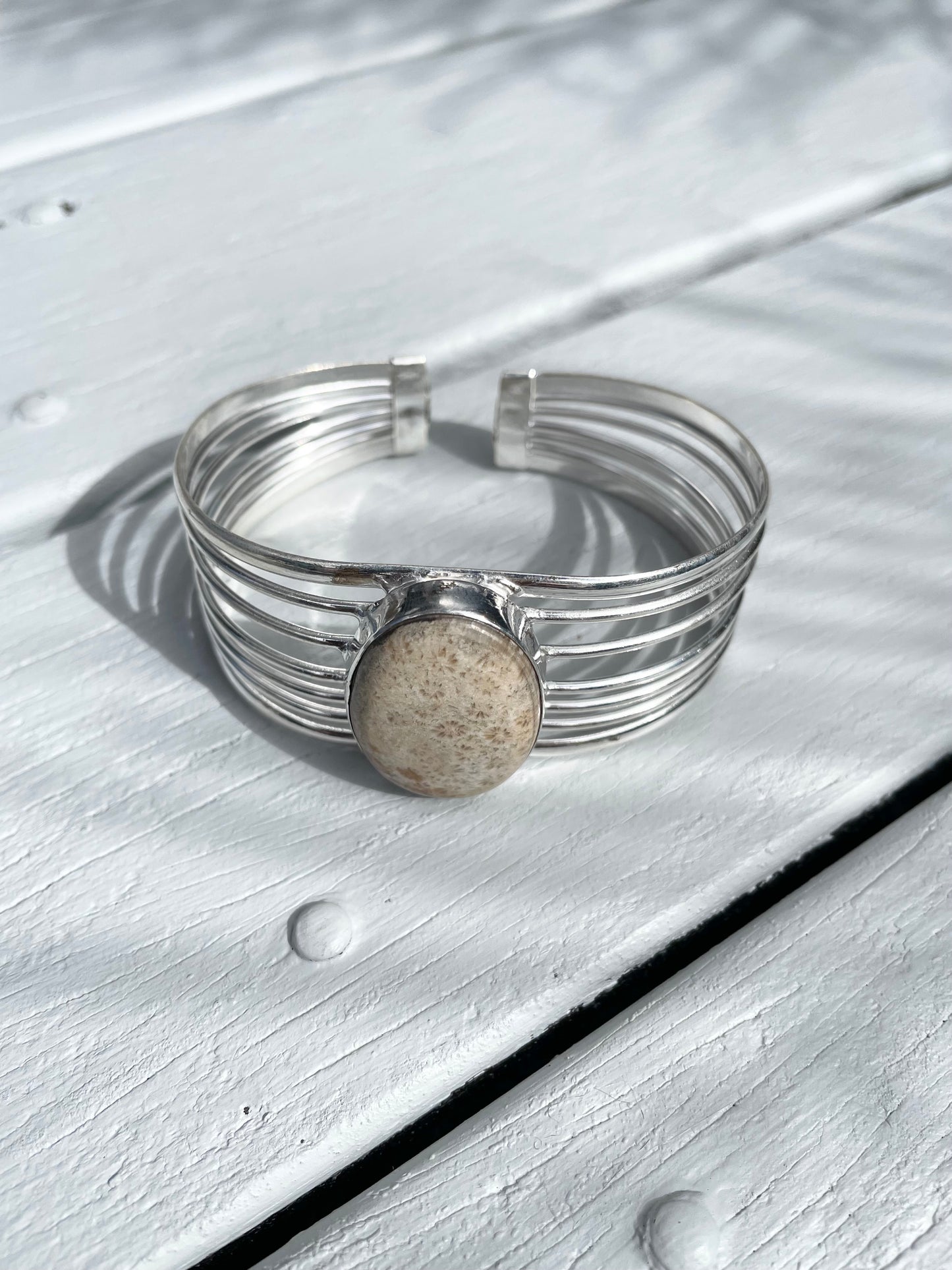 Petosky stone / fossil coral silver cuff