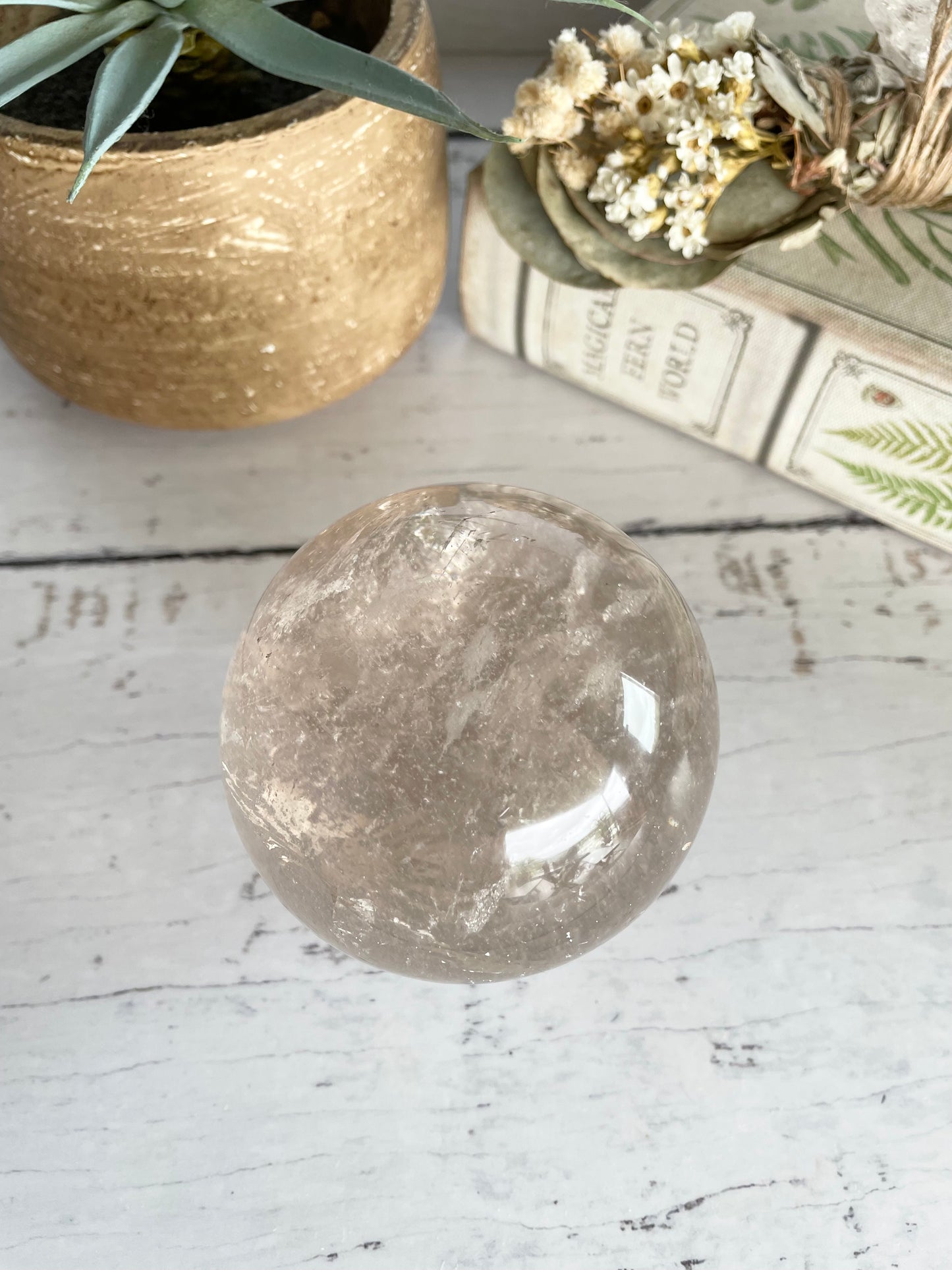 Smoky Quartz Sphere Includes wooden holder