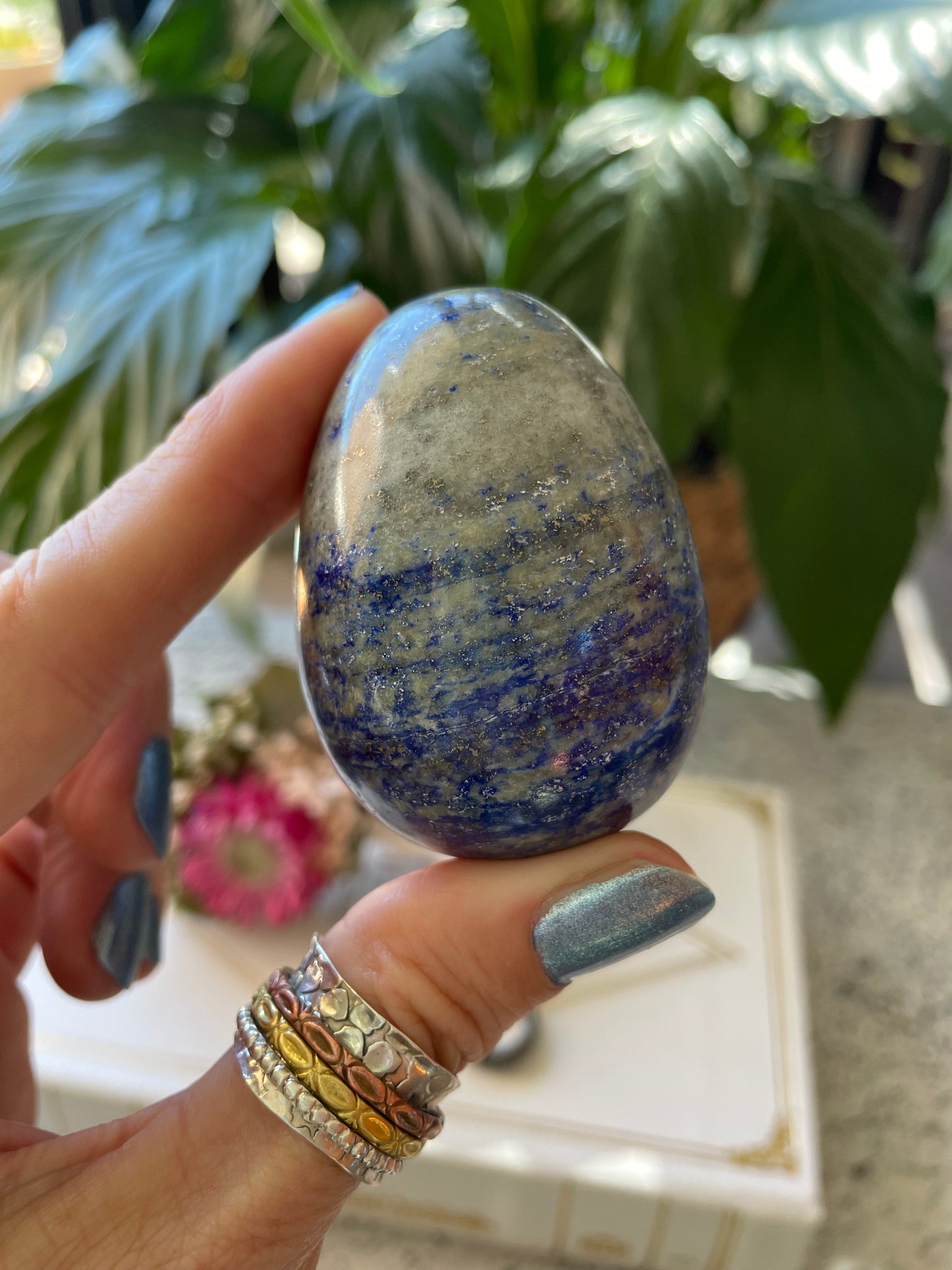 Lapis Lazuli Egg Includes Hematite Ring