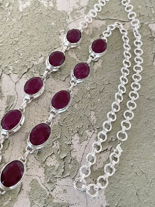 Ruby Faceted Lariat Necklace