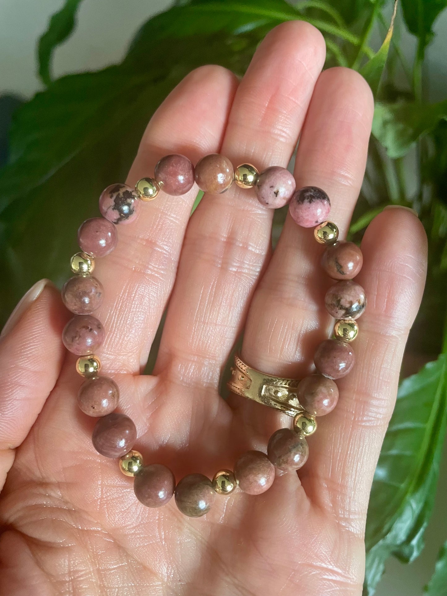 Rhodonite 18K Gold healing bracelet