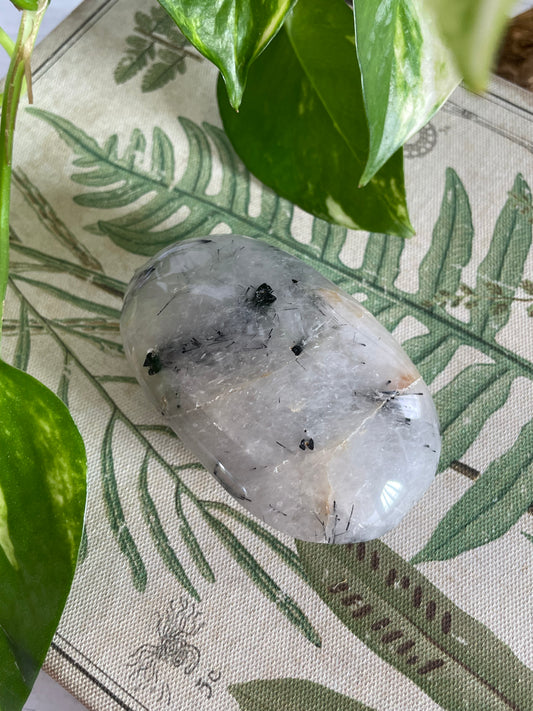 Tourmaline In Quartz Pillow Palm Stone