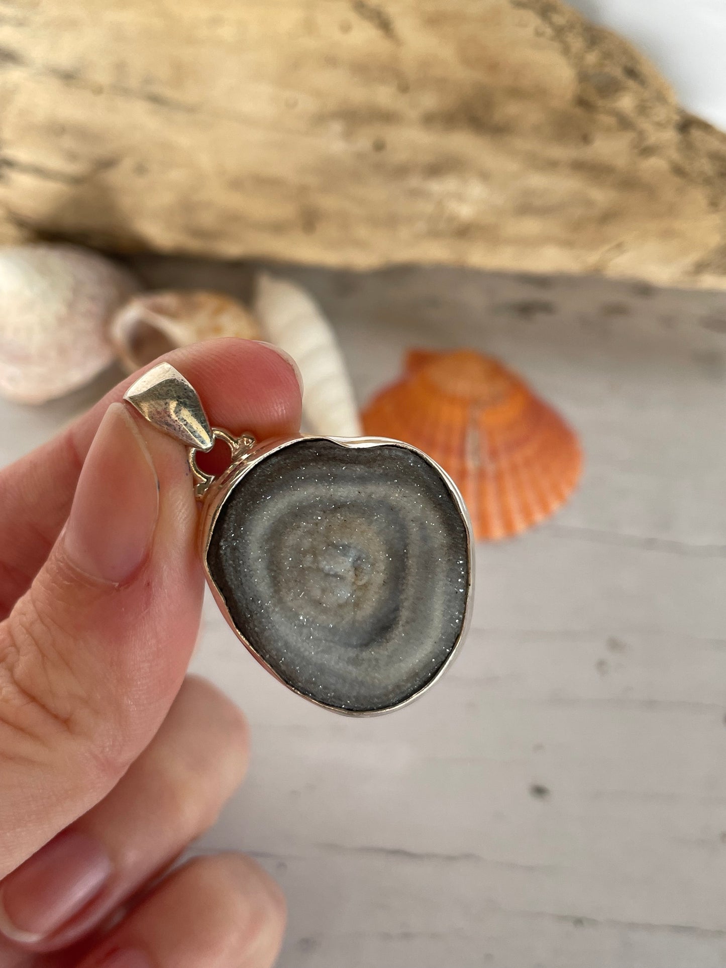 Druzy Quartz Raw Silver Pendant