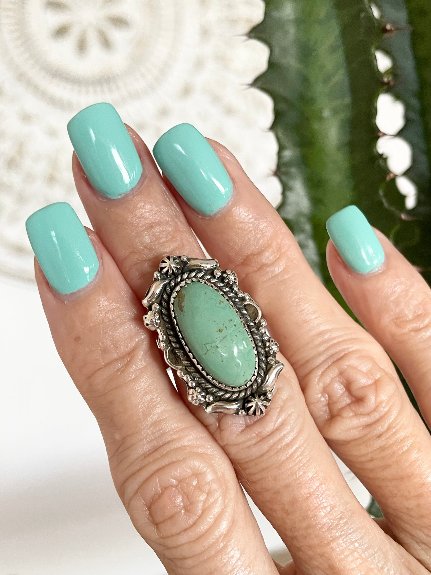 Green Royston Turquoise - adjustable ring 6-10 (no.9)