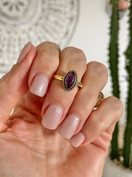 Amethyst Brass Ring - Sizes listed