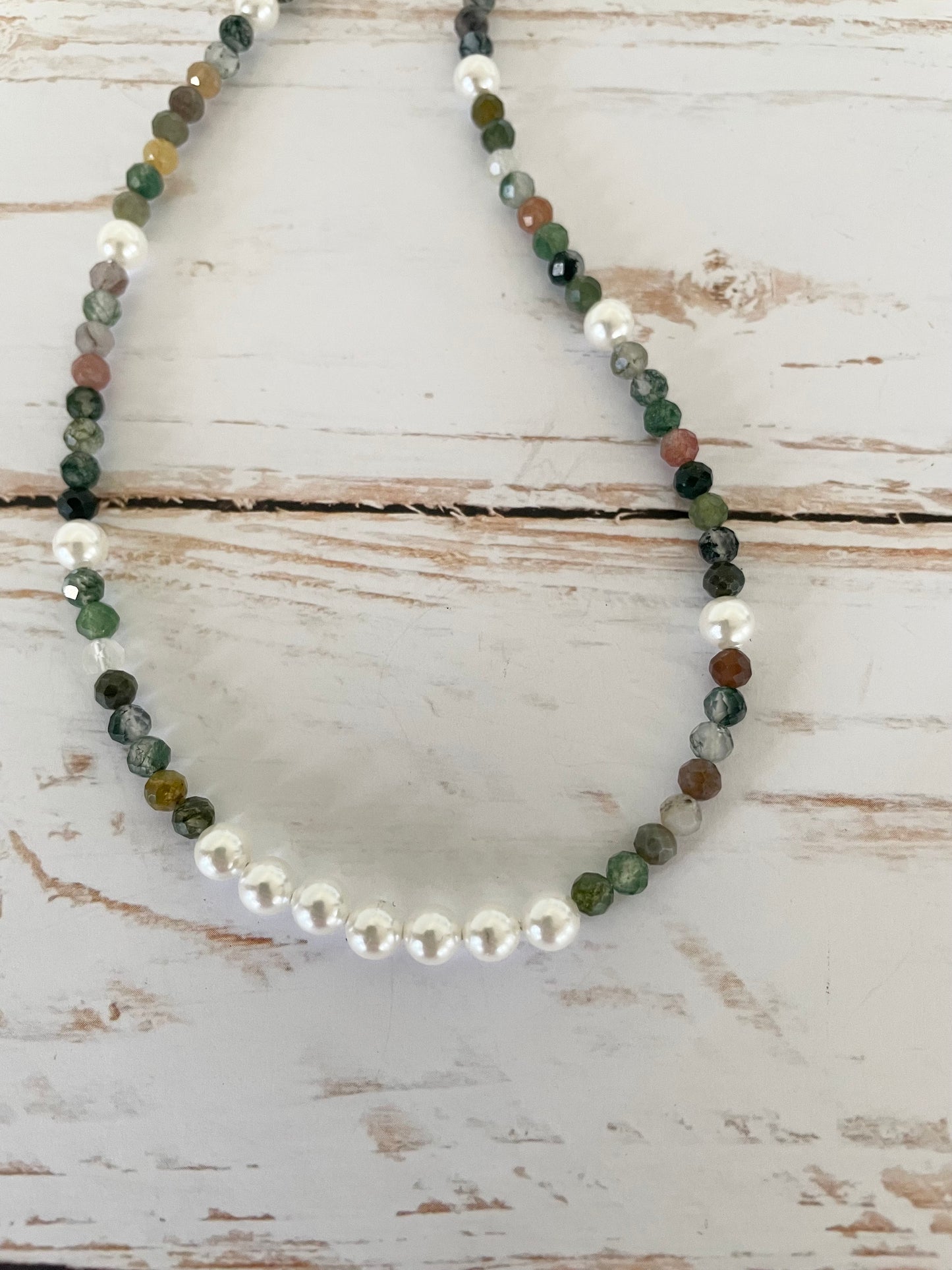 Indian Agate & Pearl Faceted Necklace - Made by Wayne