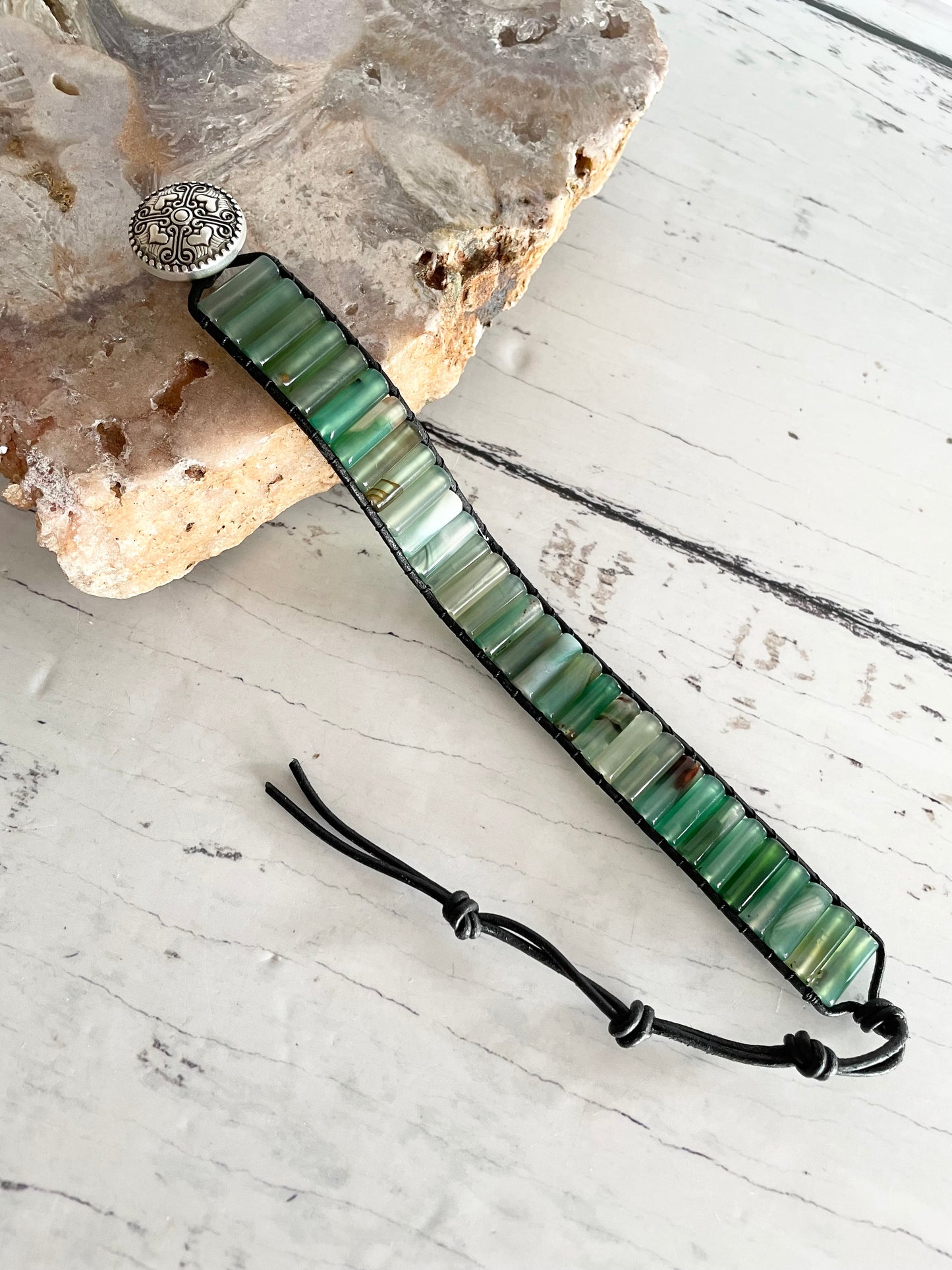 Adjustable Crystal Bracelet ~ Green Agate