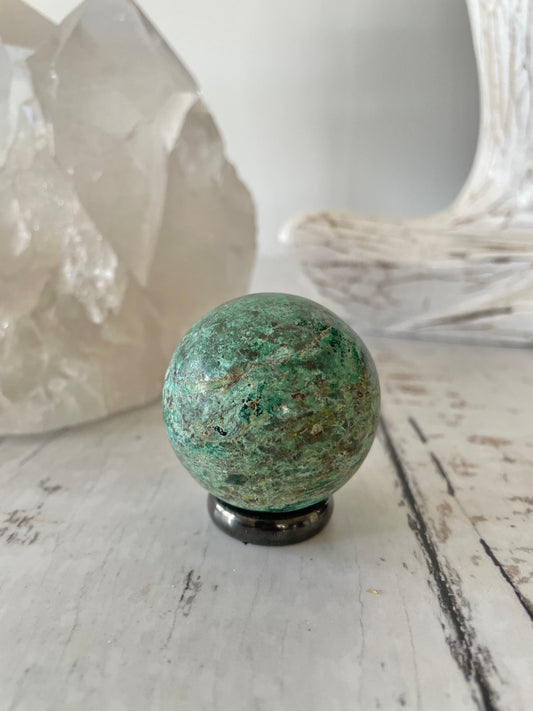 Chrysocolla Sphere Includes Wooden Holder