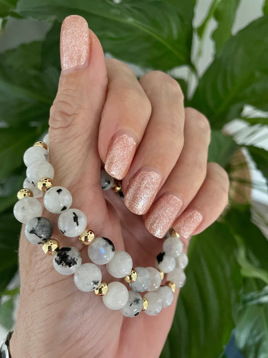 Rainbow Moonstone Healing Bracelet with 18K gold beads