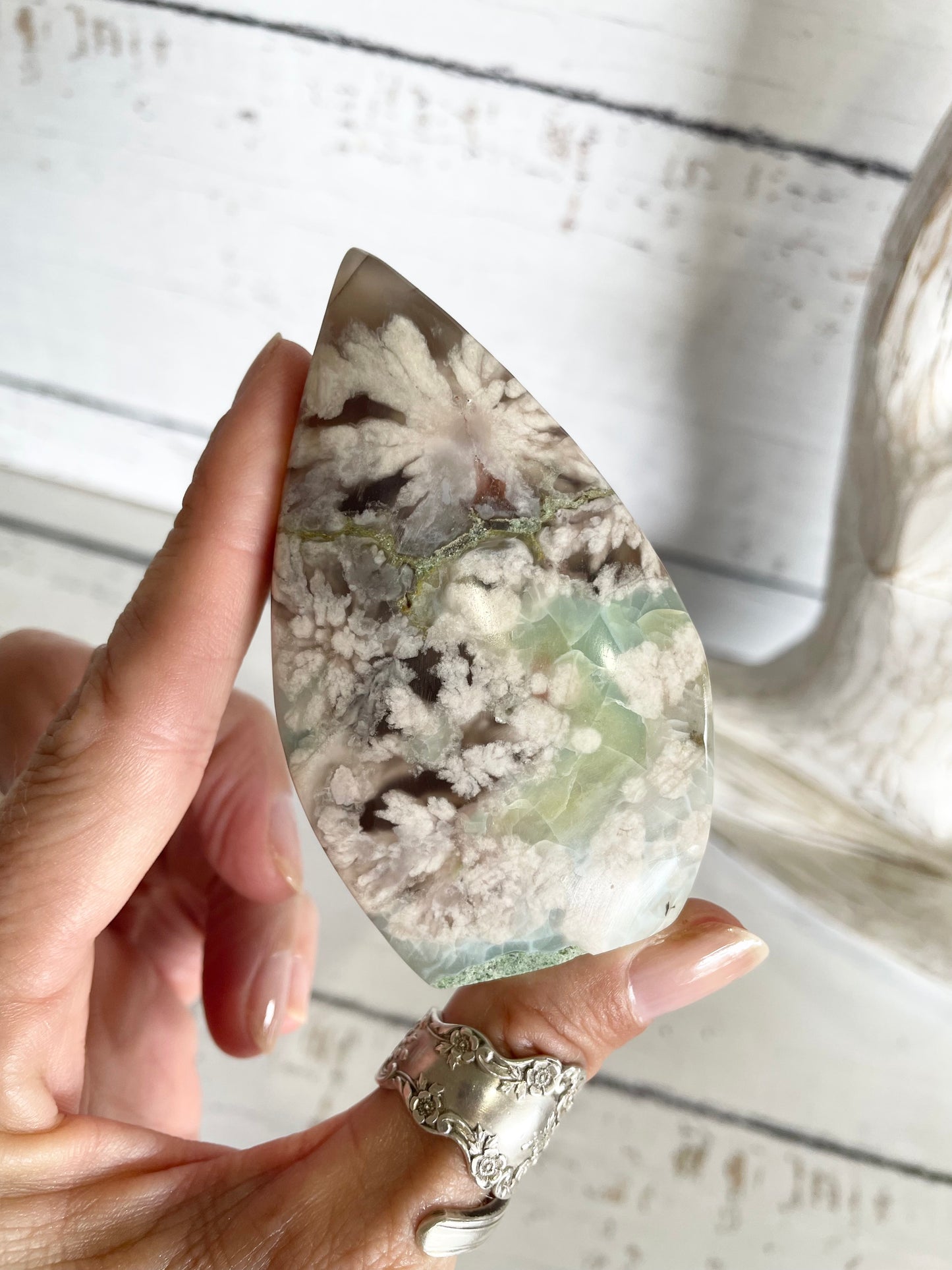 Green Flower Agate Dome
