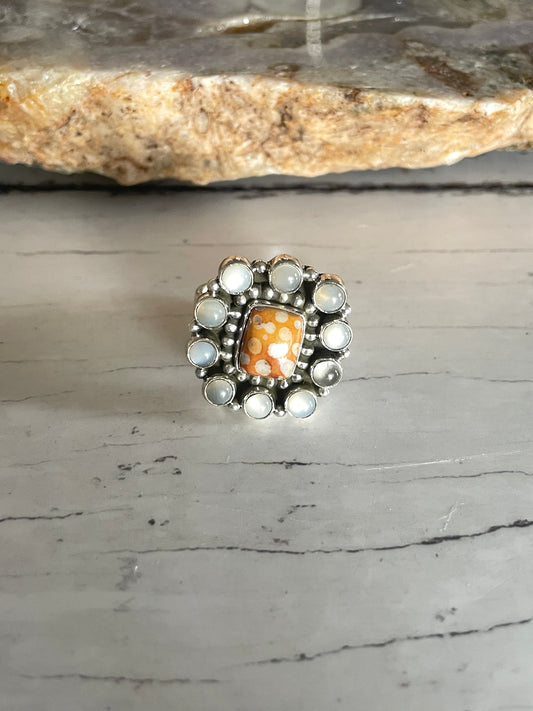 Deer Jasper & Moonstone Adjustable Ring ~ Size 7 - 9.5