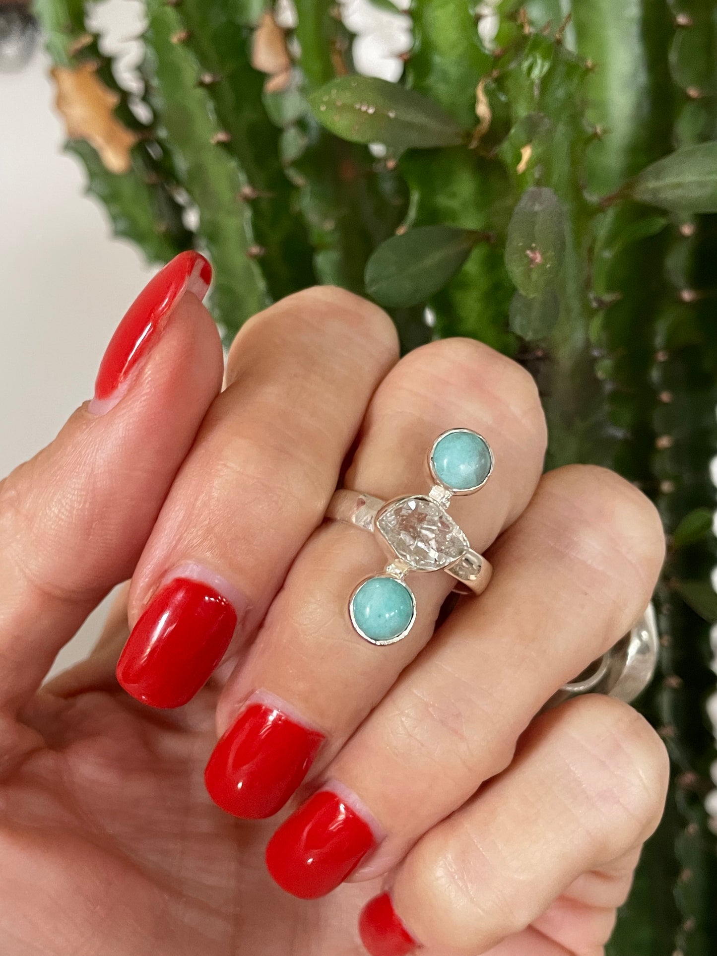 Amazonite /Herkimer Ring ~ Size 6.5-7