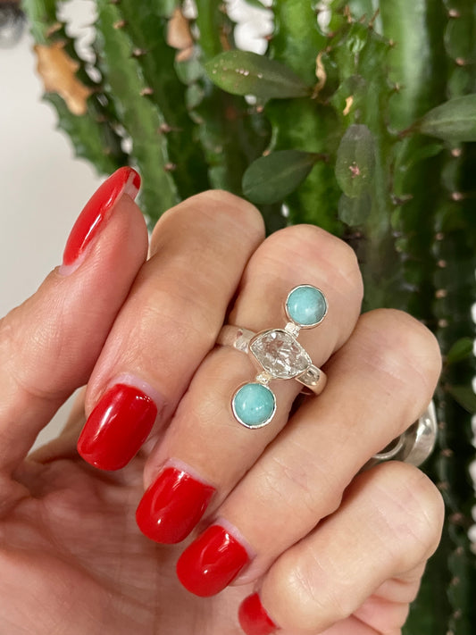 Amazonite /Herkimer Ring ~ Size 6.5-7