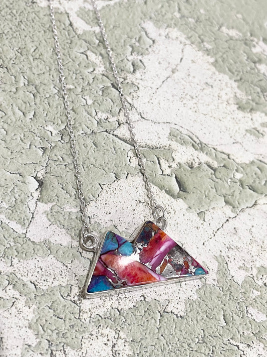 Copper Turquoise/Spiny Oyster Mountain Range  Necklace