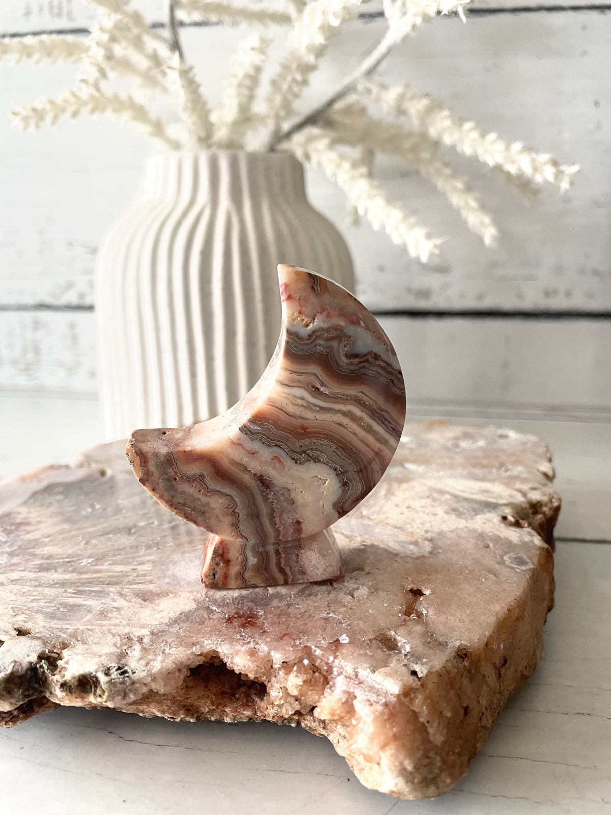Mexican Pink Crazy Lace Agate Moon