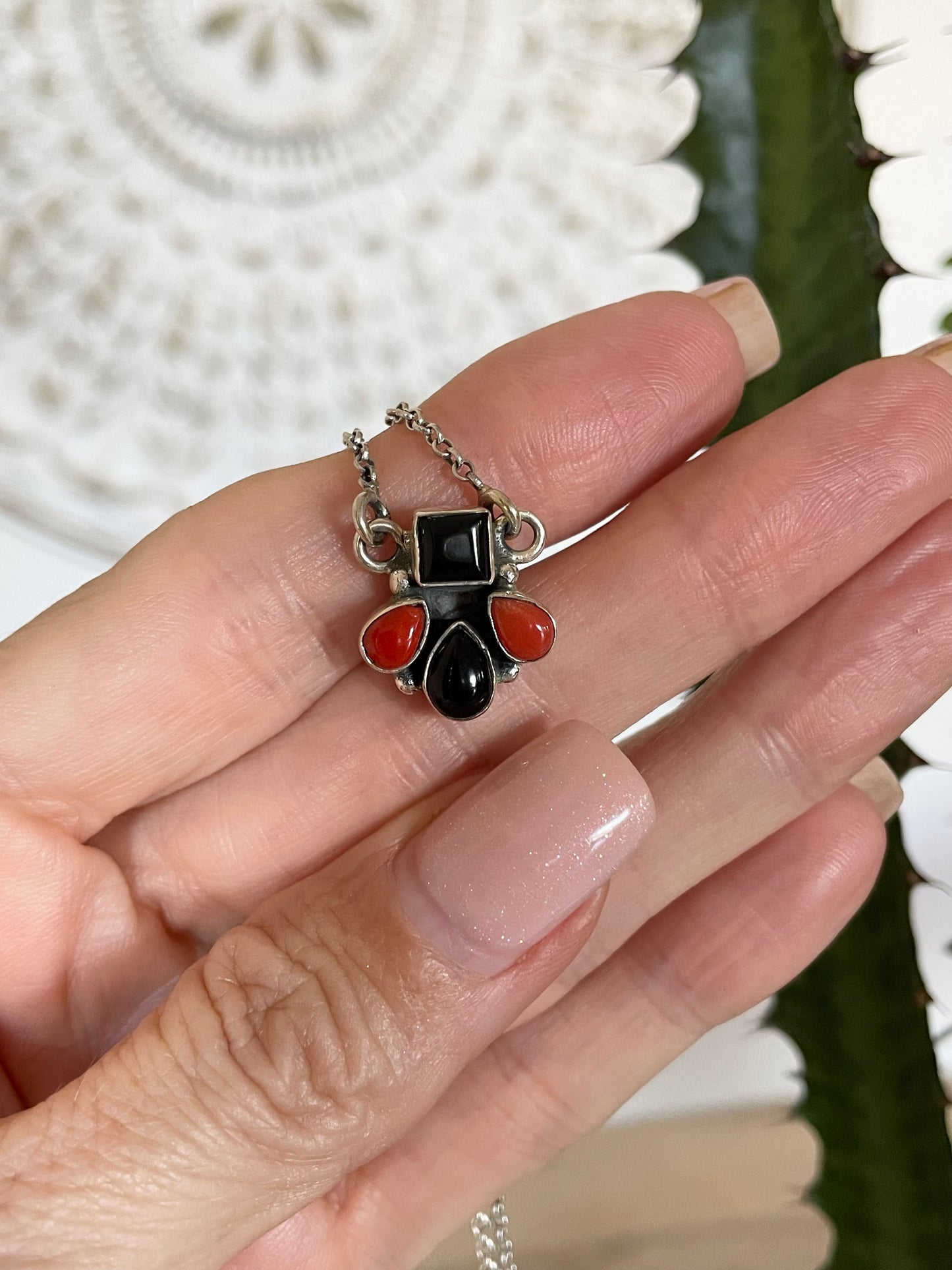 Black Onyx & Coral Necklace