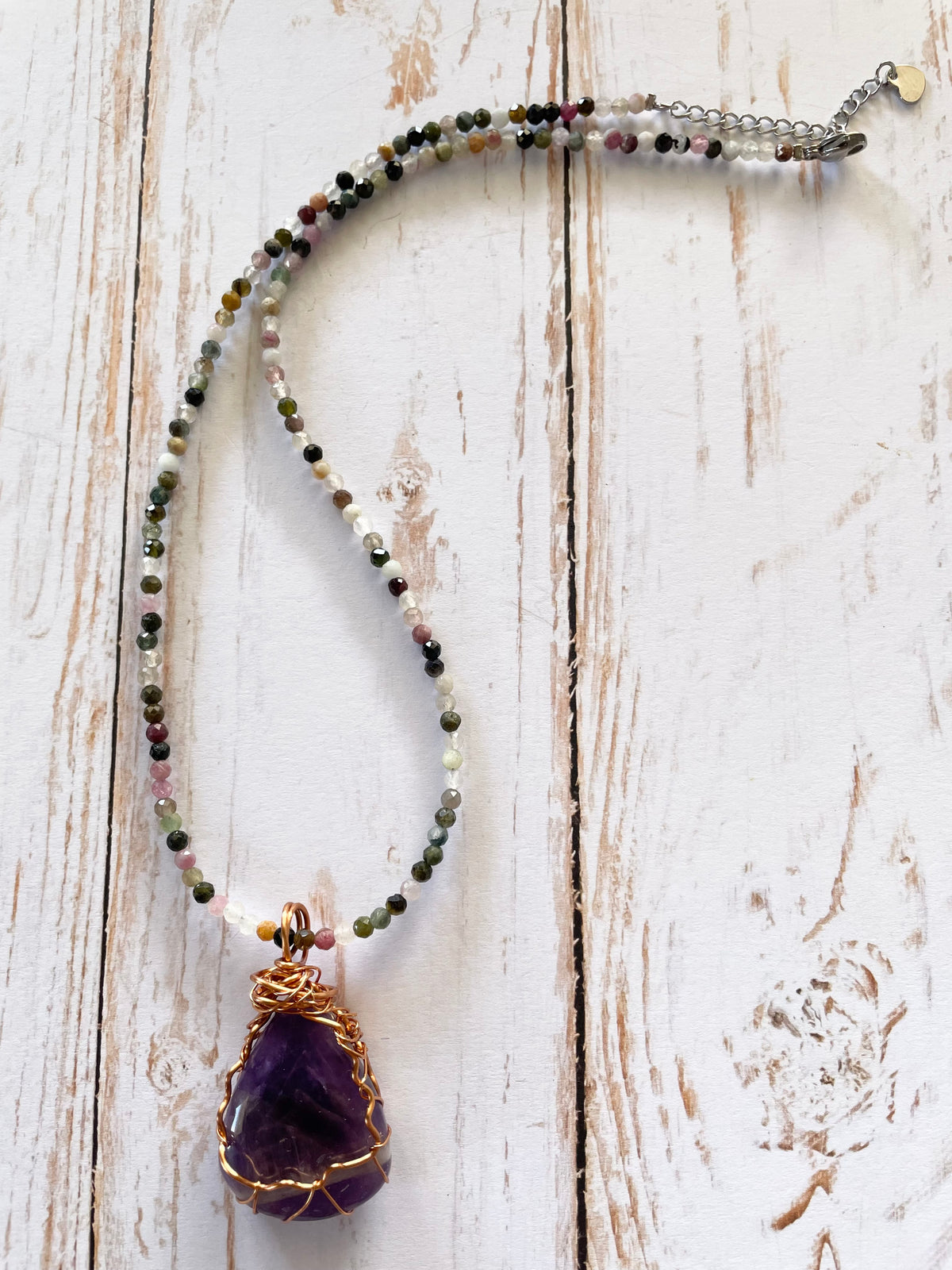 Amethyst & Multi Tourmaline Wrapped Necklace