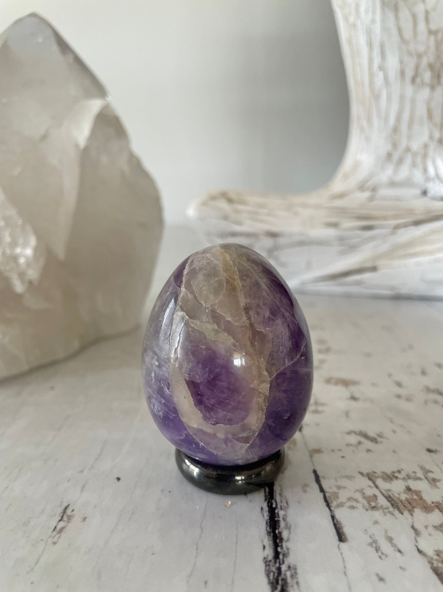 Chevron Dream Amethyst Egg Includes Hematite Ring