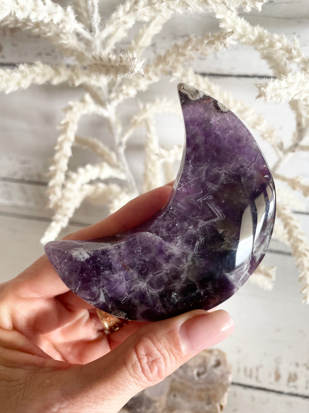 Chevron Amethyst Crescent Moon includes stand