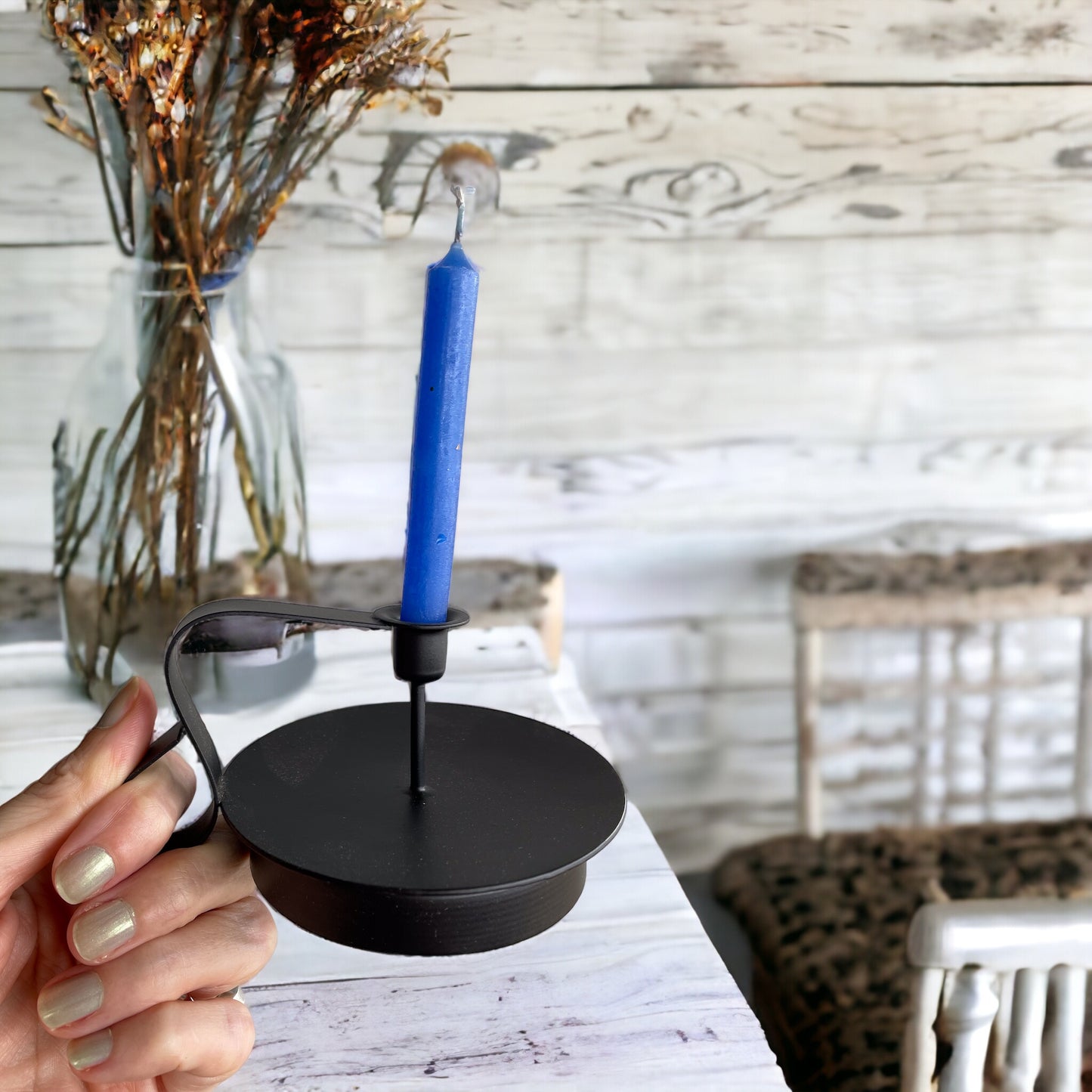 Black Metal Wish Candle Holder ~ includes complimentary candle